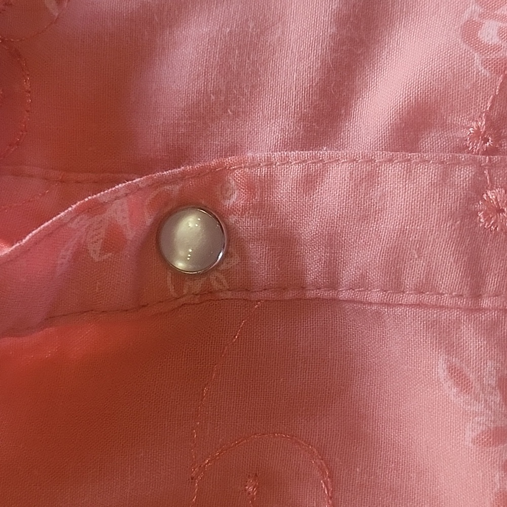 Shyanne Western Pearl Snap Embroidered Peach Short Sleeve Cotton Top Size L - Picture 14 of 14